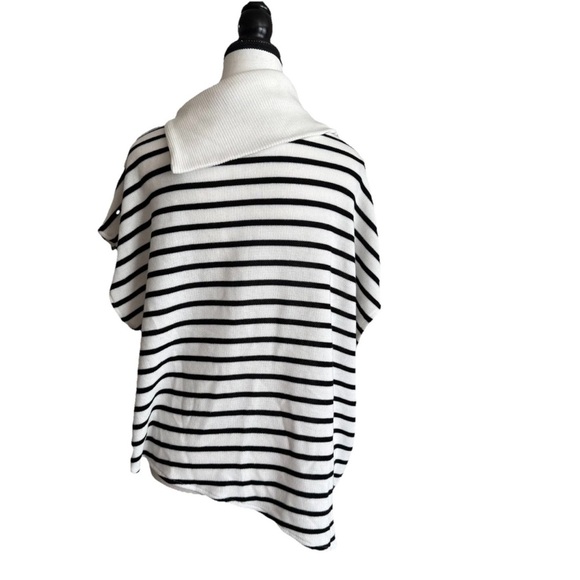 ZARA Sweater Top Small Black White Stripe Cap Sleeves Cowl Neck Asymmetrical NWT - Picture 4 of 9